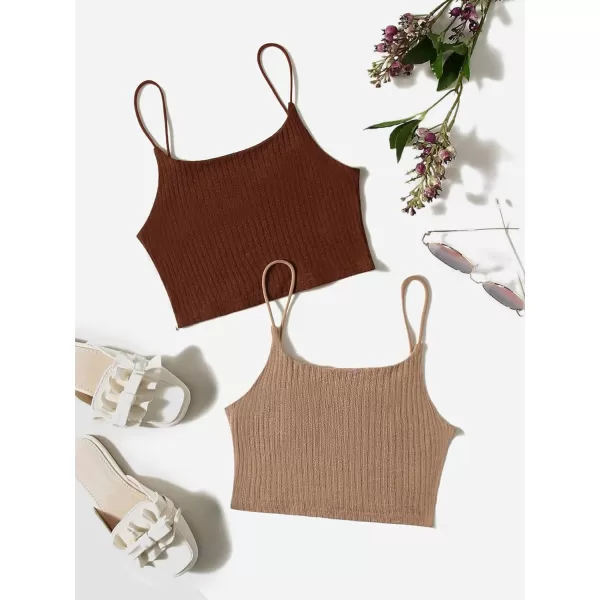 WDIRARA Girl's 2 Pack Basic Rib Knit Crop Cami Top Sleeveless Casual Top