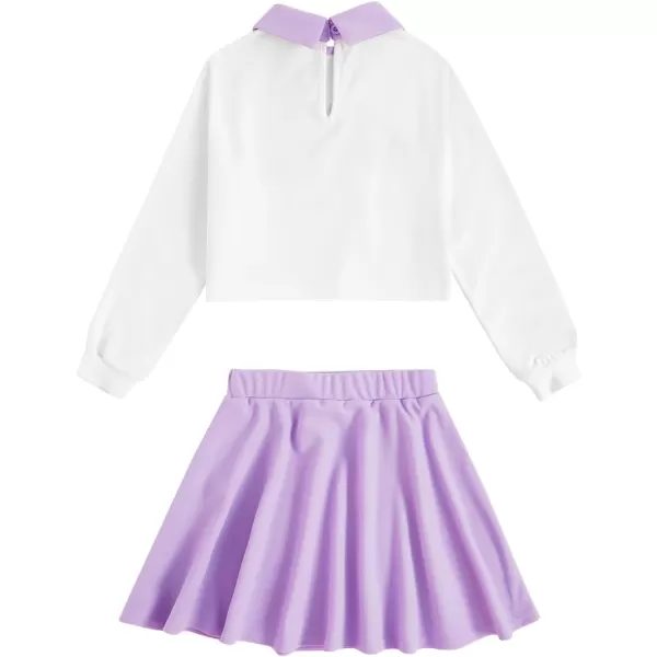 WDIRARA Girl's 2 Piece Letter Graphic Print Collar Sweatshirt and Plaid Skater Skirt Set