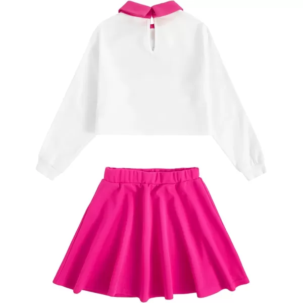 WDIRARA Girl's 2 Piece Letter Graphic Print Collar Sweatshirt and Plaid Skater Skirt Set