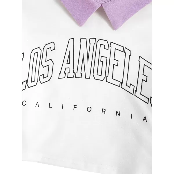 WDIRARA Girl's 2 Piece Letter Graphic Print Collar Sweatshirt and Plaid Skater Skirt Set