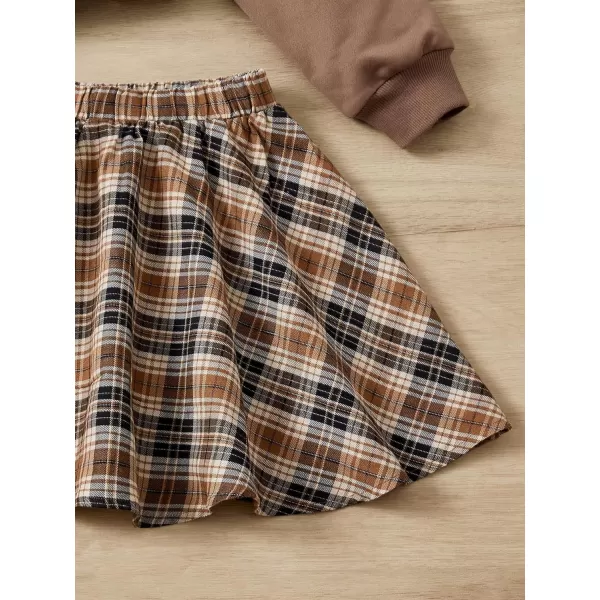 WDIRARA Girl's 2 Piece Letter Graphic Print Collar Sweatshirt and Plaid Skater Skirt Set
