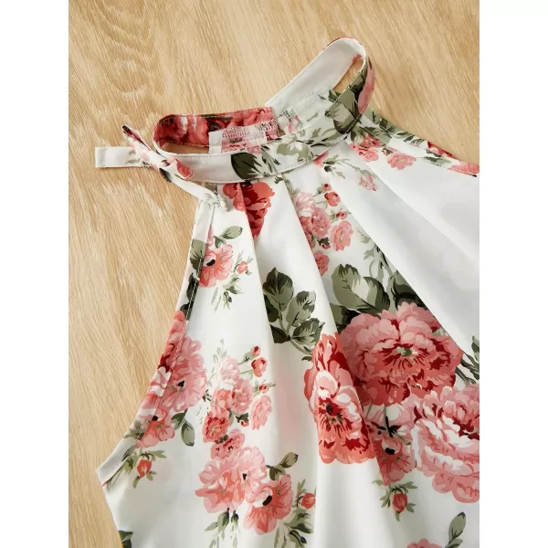 WDIRARA Girl's 2 Piece Outfits Floral Print Tie Neck Halter Top and Shorts Set