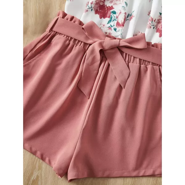 WDIRARA Girl's 2 Piece Outfits Floral Print Tie Neck Halter Top and Shorts Set