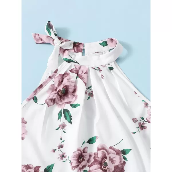 WDIRARA Girl's 2 Piece Outfits Floral Print Tie Neck Halter Top and Shorts Set