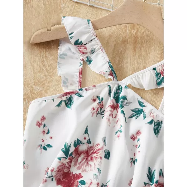 WDIRARA Girl's 2 Piece Outfits Floral Print Tie Neck Halter Top and Shorts Set