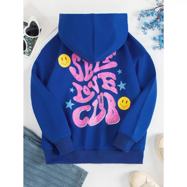 WDIRARA Girl's Cartoon Letter Graphic Print Hoodie Long Sleeve Sweatshirt Pullovers