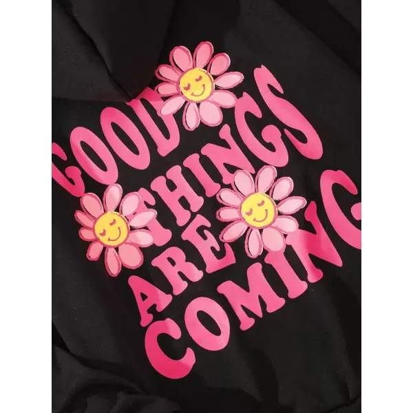 WDIRARA Girl's Cartoon Letter Graphic Print Hoodie Long Sleeve Sweatshirt Pullovers