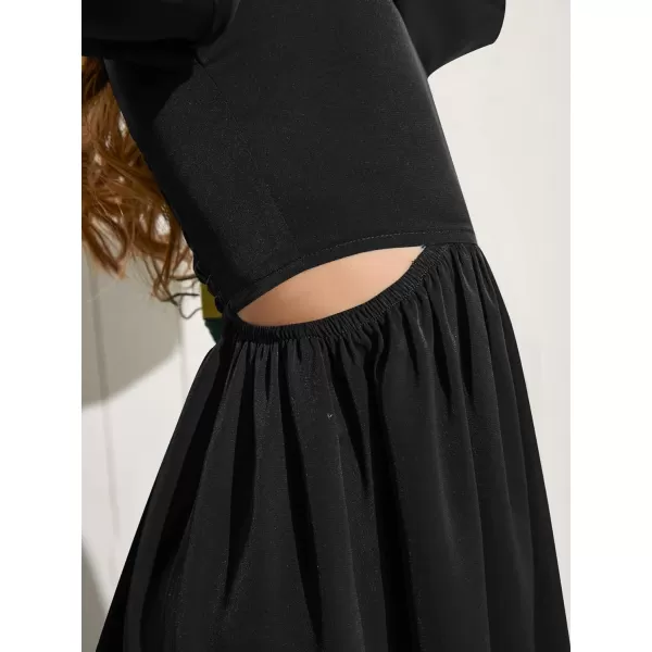 WDIRARA Girl's Cut Out Off Shoulder Shirred Flounce Sleeve Ruffle Hema A Line Mini Dress