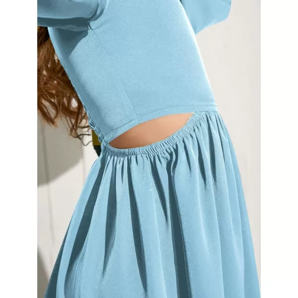WDIRARA Girl's Cut Out Off Shoulder Shirred Flounce Sleeve Ruffle Hema A Line Mini Dress