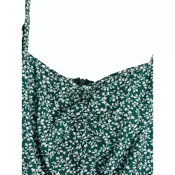 WDIRARA Girl's Ditsy Floral Print Dress Spaghetti Strap V Neck Ruched Flared Cami Dress
