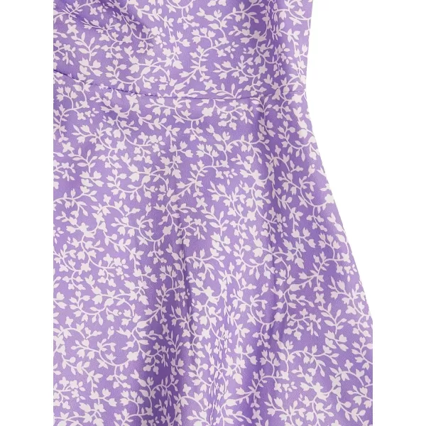 WDIRARA Girl's Ditsy Floral Print Dress Spaghetti Strap V Neck Ruched Flared Cami Dress