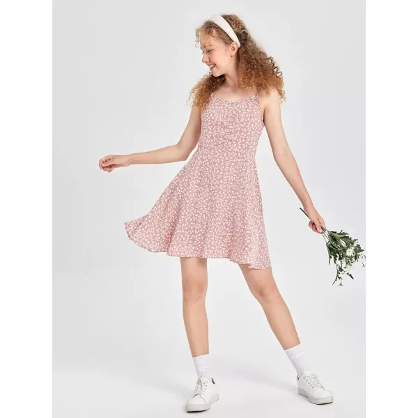 WDIRARA Girl's Ditsy Floral Print Dress Spaghetti Strap V Neck Ruched Flared Cami Dress