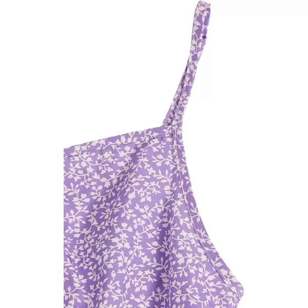WDIRARA Girl's Ditsy Floral Print Dress Spaghetti Strap V Neck Ruched Flared Cami Dress