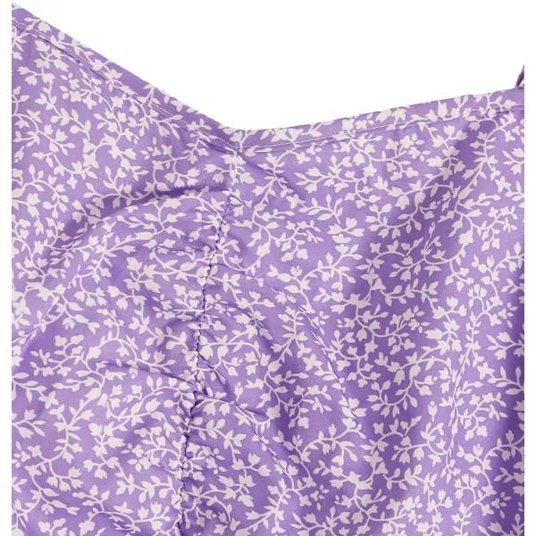 WDIRARA Girl's Ditsy Floral Print Dress Spaghetti Strap V Neck Ruched Flared Cami Dress
