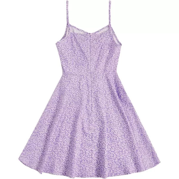 WDIRARA Girl's Ditsy Floral Print Dress Spaghetti Strap V Neck Ruched Flared Cami Dress