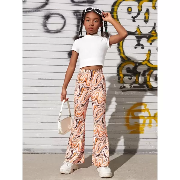 WDIRARA Girl's Floral Print Elastic Waist Flare Bell Bottom Pants Stretchy Long Pants