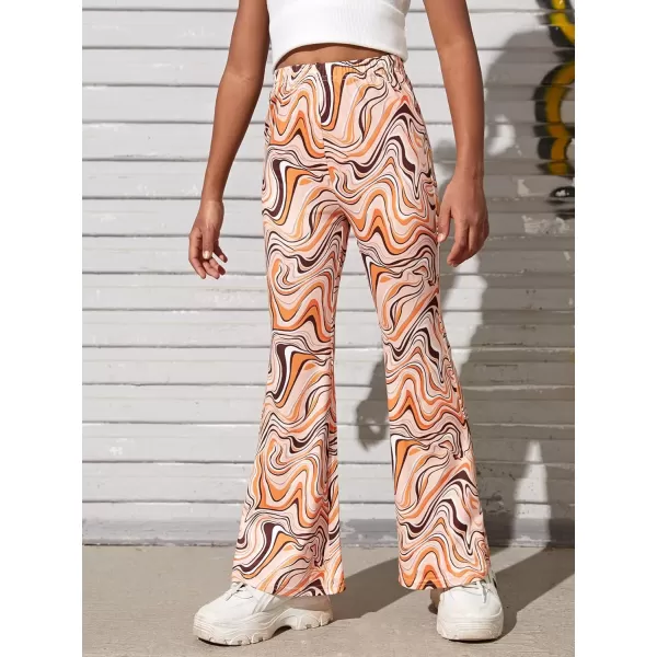 WDIRARA Girl's Floral Print Elastic Waist Flare Bell Bottom Pants Stretchy Long Pants