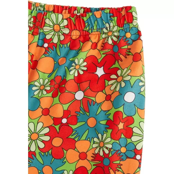 WDIRARA Girl's Floral Print Elastic Waist Flare Bell Bottom Pants Stretchy Long Pants