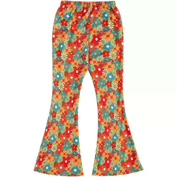 WDIRARA Girl's Floral Print Elastic Waist Flare Bell Bottom Pants Stretchy Long Pants