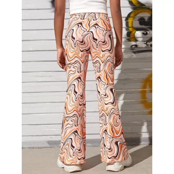 WDIRARA Girl's Floral Print Elastic Waist Flare Bell Bottom Pants Stretchy Long Pants
