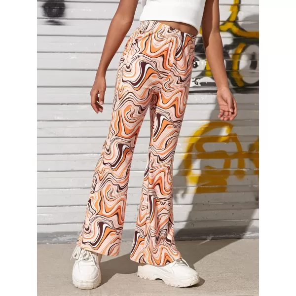 WDIRARA Girl's Floral Print Elastic Waist Flare Bell Bottom Pants Stretchy Long Pants