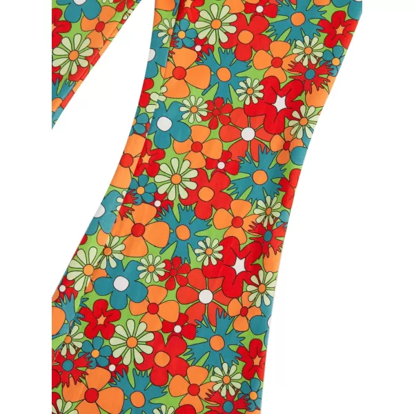 WDIRARA Girl's Floral Print Elastic Waist Flare Bell Bottom Pants Stretchy Long Pants