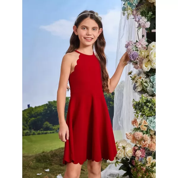 WDIRARA Girl's Halter Neck Scallop Trim Sleeveless A Line Flared Party Mini Dress