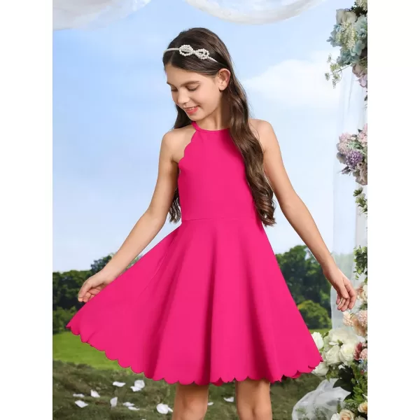 WDIRARA Girl's Halter Neck Scallop Trim Sleeveless A Line Flared Party Mini Dress