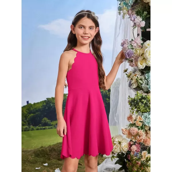 WDIRARA Girl's Halter Neck Scallop Trim Sleeveless A Line Flared Party Mini Dress