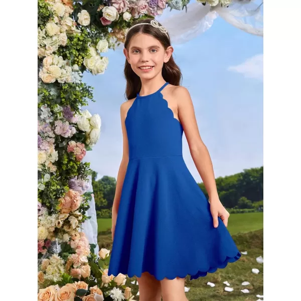 WDIRARA Girl's Halter Neck Scallop Trim Sleeveless A Line Flared Party Mini Dress