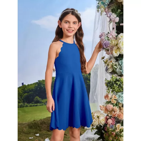 WDIRARA Girl's Halter Neck Scallop Trim Sleeveless A Line Flared Party Mini Dress