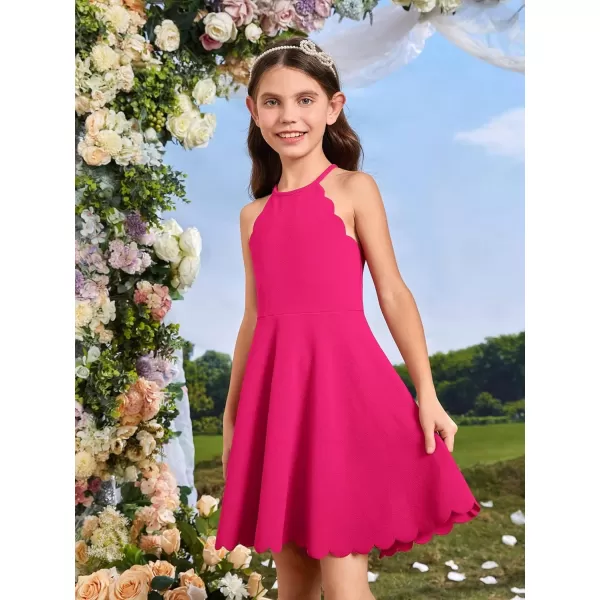 WDIRARA Girl's Halter Neck Scallop Trim Sleeveless A Line Flared Party Mini Dress
