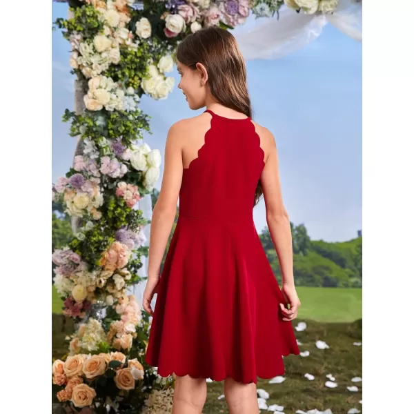 WDIRARA Girl's Halter Neck Scallop Trim Sleeveless A Line Flared Party Mini Dress