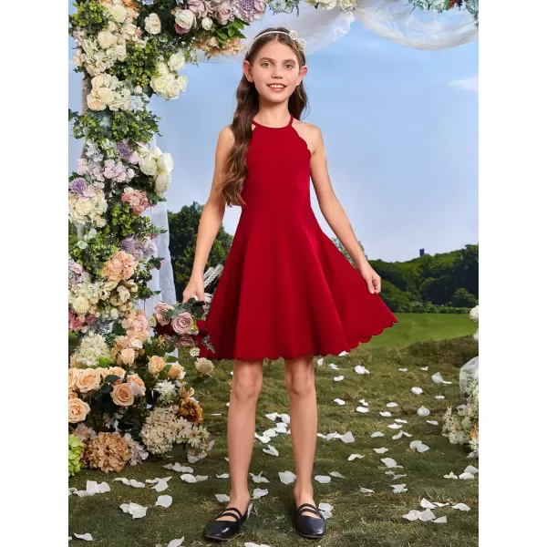 WDIRARA Girl's Halter Neck Scallop Trim Sleeveless A Line Flared Party Mini Dress