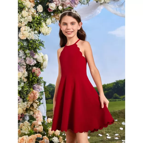 WDIRARA Girl's Halter Neck Scallop Trim Sleeveless A Line Flared Party Mini Dress