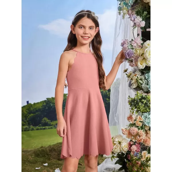 WDIRARA Girl's Halter Neck Scallop Trim Sleeveless A Line Flared Party Mini Dress