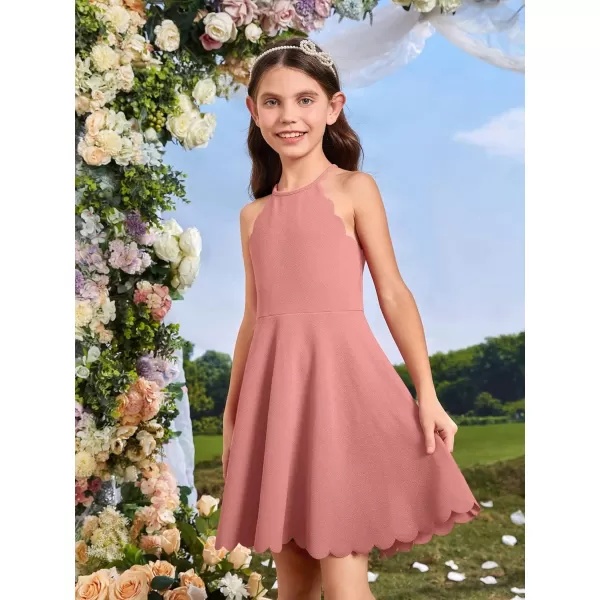 WDIRARA Girl's Halter Neck Scallop Trim Sleeveless A Line Flared Party Mini Dress