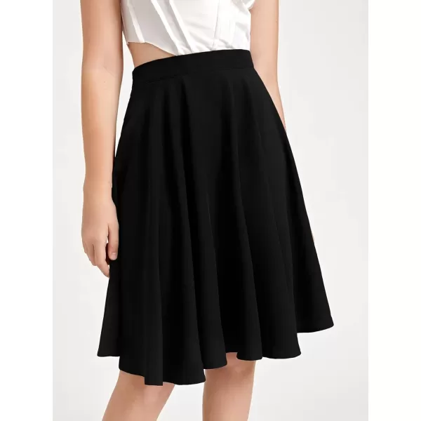 WDIRARA Girl's High Waist Pleated Skater Knee Length Skirt Zip Side Flared Skirt