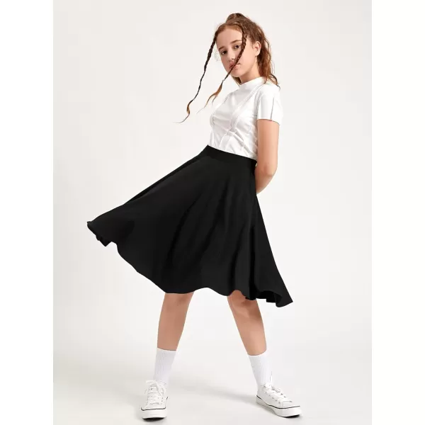 WDIRARA Girl's High Waist Pleated Skater Knee Length Skirt Zip Side Flared Skirt