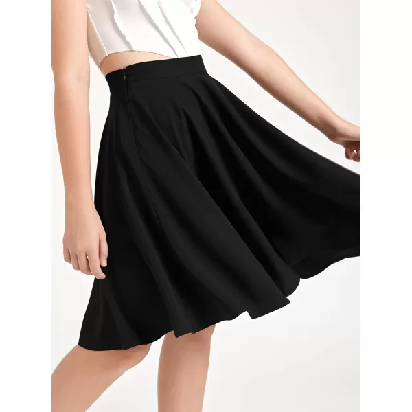 WDIRARA Girl's High Waist Pleated Skater Knee Length Skirt Zip Side Flared Skirt