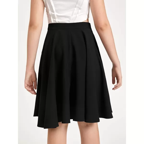 WDIRARA Girl's High Waist Pleated Skater Knee Length Skirt Zip Side Flared Skirt