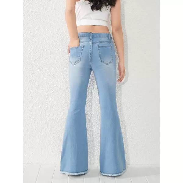 WDIRARA Girl's High Waisted Ripped Raw Hem Flare Bell Bottom Jeans Denim Pants