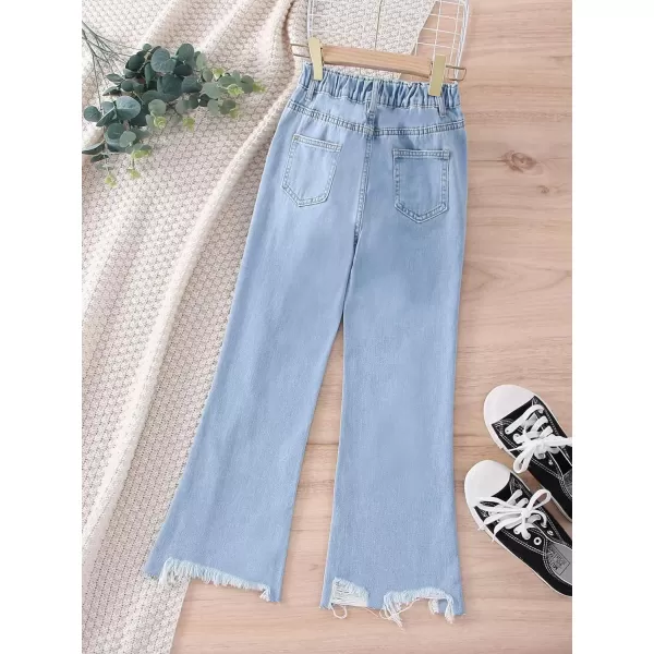 WDIRARA Girl's High Waisted Ripped Raw Hem Flare Bell Bottom Jeans Denim Pants