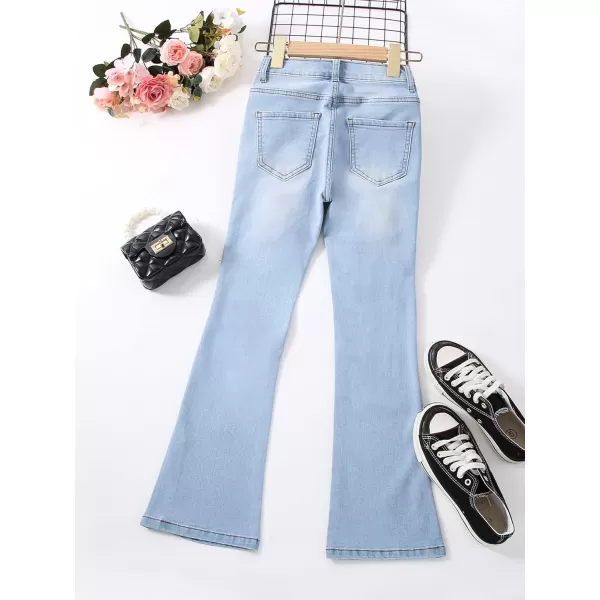 WDIRARA Girl's High Waisted Ripped Raw Hem Flare Bell Bottom Jeans Denim Pants