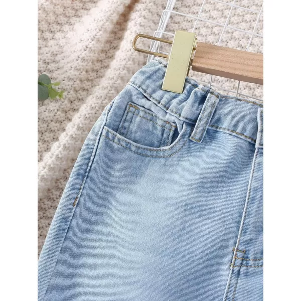 WDIRARA Girl's High Waisted Ripped Raw Hem Flare Bell Bottom Jeans Denim Pants
