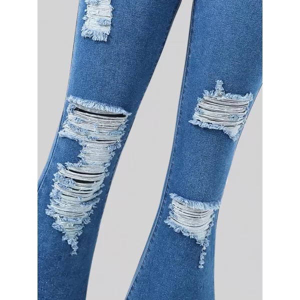 WDIRARA Girl's High Waisted Ripped Raw Hem Flare Bell Bottom Jeans Denim Pants