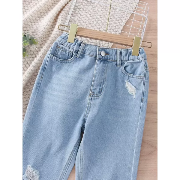 WDIRARA Girl's High Waisted Ripped Raw Hem Flare Bell Bottom Jeans Denim Pants