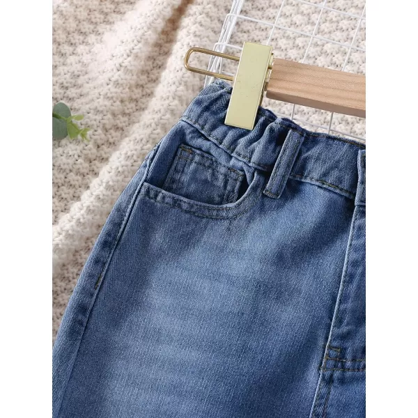 WDIRARA Girl's High Waisted Ripped Raw Hem Flare Bell Bottom Jeans Denim Pants