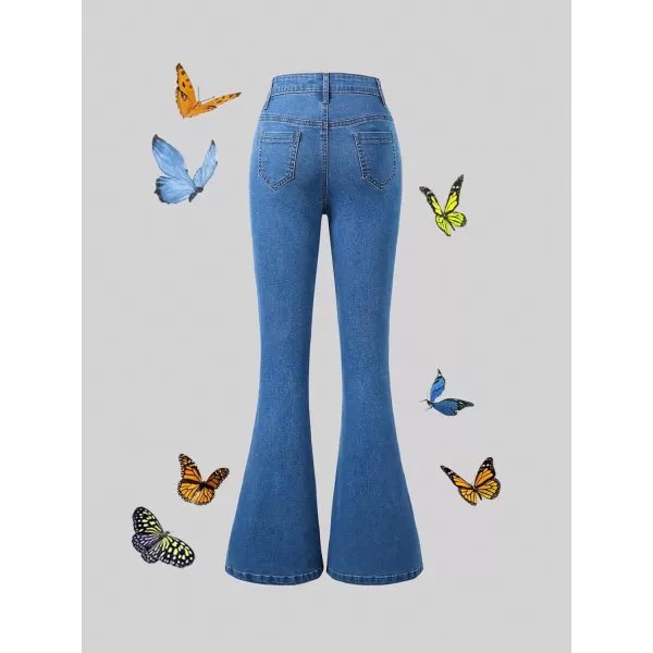 WDIRARA Girl's High Waisted Ripped Raw Hem Flare Bell Bottom Jeans Denim Pants