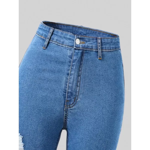 WDIRARA Girl's High Waisted Ripped Raw Hem Flare Bell Bottom Jeans Denim Pants